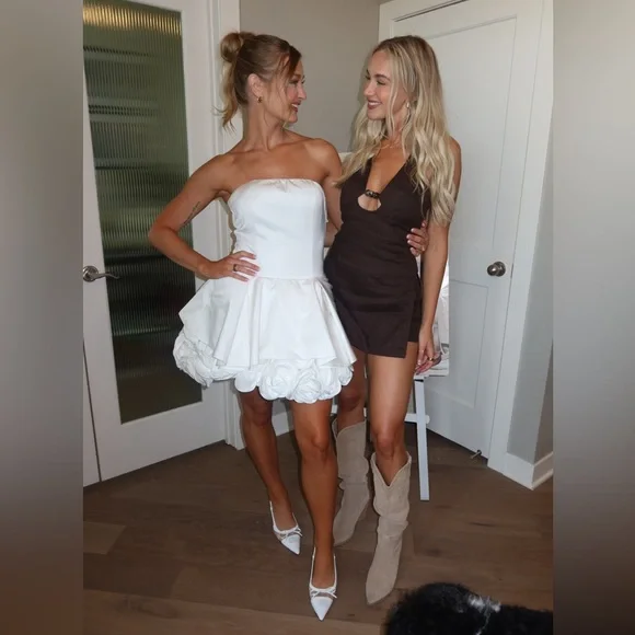 Elegant White Strapless Mini Dress - Picture 2 of 5